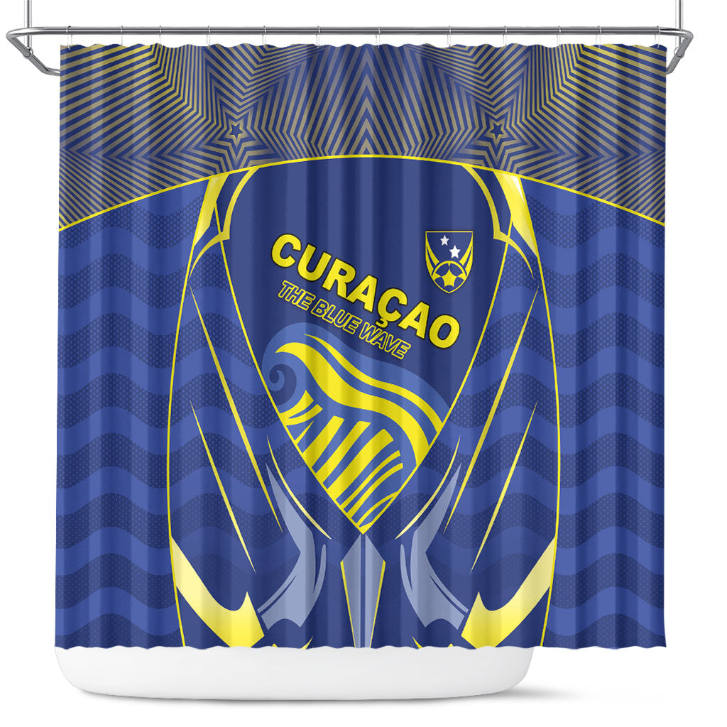 Curacao Football Shower Curtain Blue Wave Geometric Caribbean Sports Motif