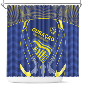 Curacao Football Shower Curtain Blue Wave Geometric Caribbean Sports Motif