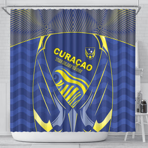 Curacao Football Shower Curtain Blue Wave Geometric Caribbean Sports Motif