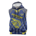 Custom Curacao Football Sleeveless Hoodie Blue Wave Geometric Caribbean Sports Motif