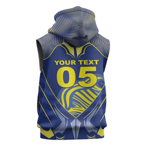 Custom Curacao Football Sleeveless Hoodie Blue Wave Geometric Caribbean Sports Motif