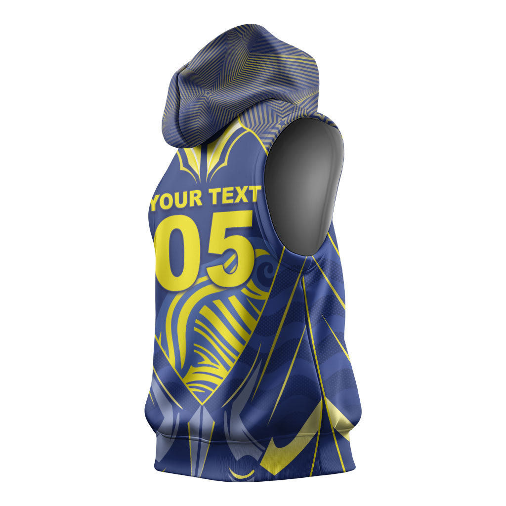 Custom Curacao Football Sleeveless Hoodie Blue Wave Geometric Caribbean Sports Motif