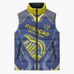 Custom Curacao Football Sleeveless Puffer Jacket Blue Wave Geometric Caribbean Sports Motif