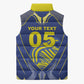 Custom Curacao Football Sleeveless Puffer Jacket Blue Wave Geometric Caribbean Sports Motif