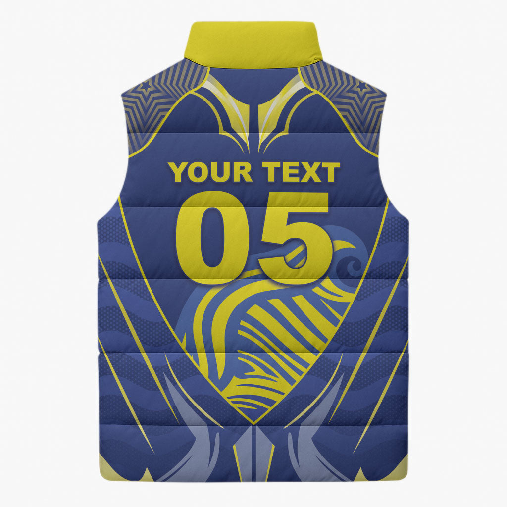 Custom Curacao Football Sleeveless Puffer Jacket Blue Wave Geometric Caribbean Sports Motif