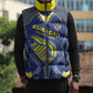 Custom Curacao Football Sleeveless Puffer Jacket Blue Wave Geometric Caribbean Sports Motif