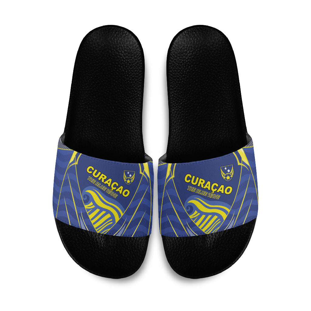 Curacao Football Slide Sandals Blue Wave Geometric Caribbean Sports Motif
