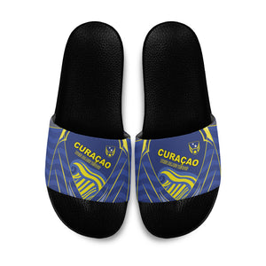 Curacao Football Slide Sandals Blue Wave Geometric Caribbean Sports Motif