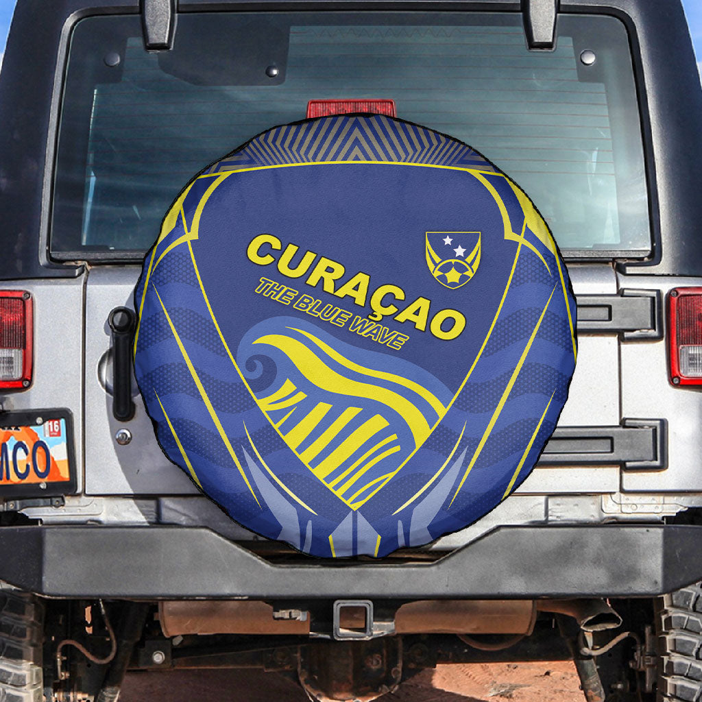Curacao Football Spare Tire Cover Blue Wave Geometric Caribbean Sports Motif