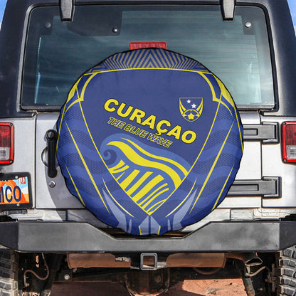 Curacao Football Spare Tire Cover Blue Wave Geometric Caribbean Sports Motif
