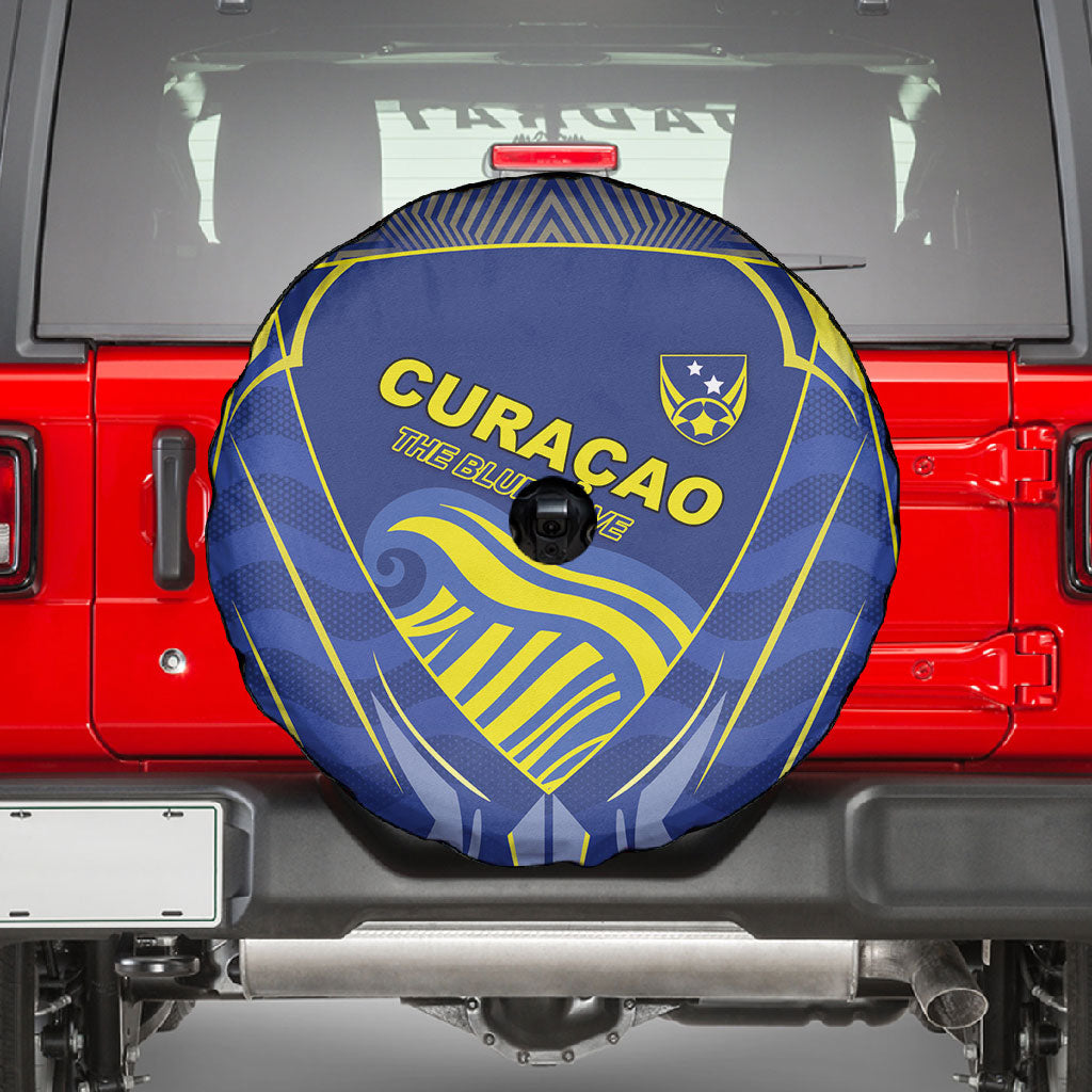 Curacao Football Spare Tire Cover Blue Wave Geometric Caribbean Sports Motif