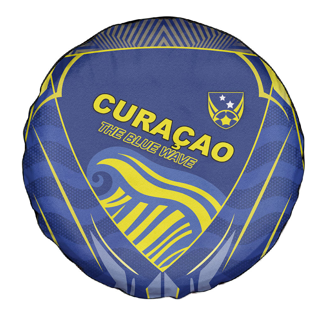 Curacao Football Spare Tire Cover Blue Wave Geometric Caribbean Sports Motif