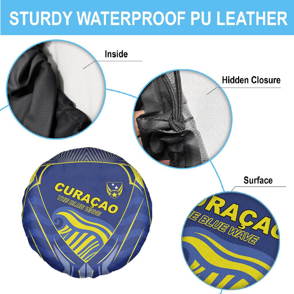 Curacao Football Spare Tire Cover Blue Wave Geometric Caribbean Sports Motif