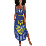 Custom Curacao Football Summer Maxi Dress Blue Wave Geometric Caribbean Sports Motif