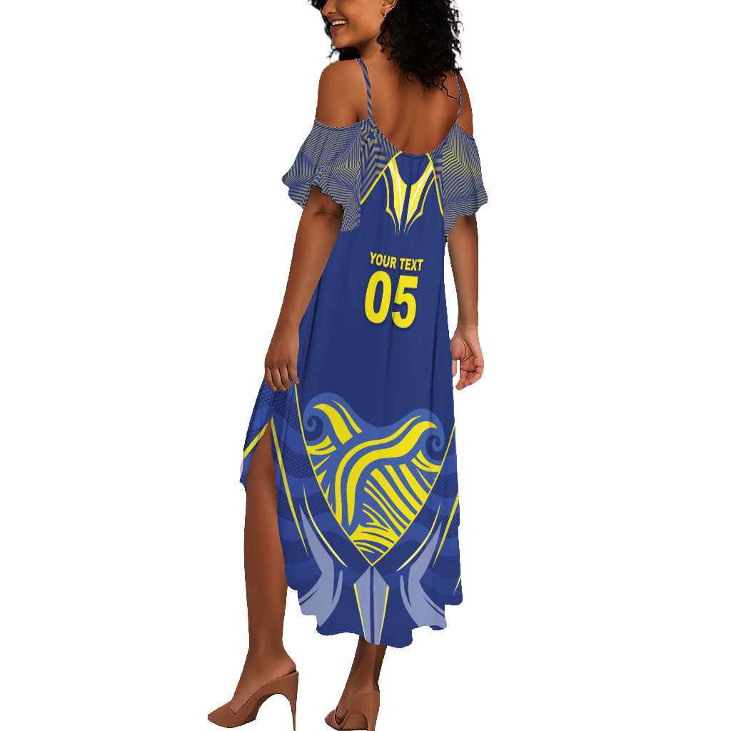 Custom Curacao Football Summer Maxi Dress Blue Wave Geometric Caribbean Sports Motif