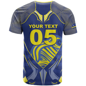 Custom Curacao Football T shirt Blue Wave Geometric Caribbean Sports Motif