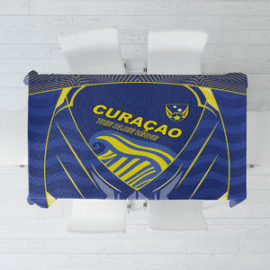 Curacao Football Tablecloth Blue Wave Geometric Caribbean Sports Motif