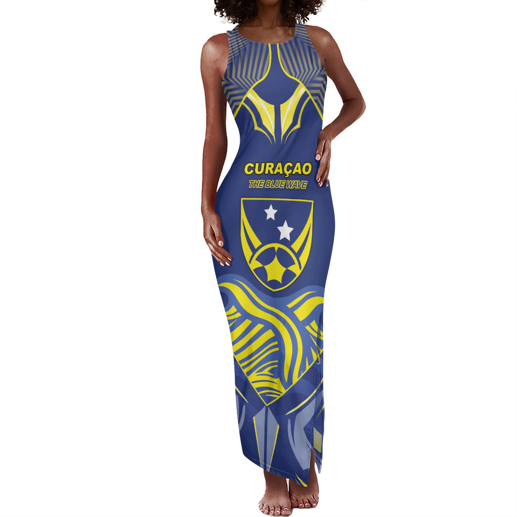 Custom Curacao Football Tank Maxi Dress Blue Wave Geometric Caribbean Sports Motif