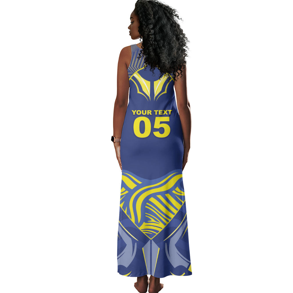 Custom Curacao Football Tank Maxi Dress Blue Wave Geometric Caribbean Sports Motif