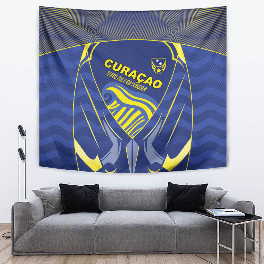 Curacao Football Tapestry Blue Wave Geometric Caribbean Sports Motif