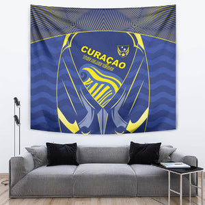 Curacao Football Tapestry Blue Wave Geometric Caribbean Sports Motif
