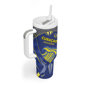 Custom Curacao Football Tumbler With Handle Blue Wave Geometric Caribbean Sports Motif