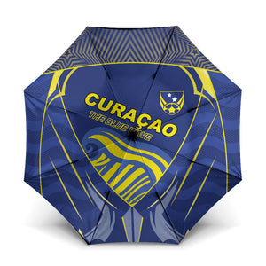 Curacao Football Umbrella Blue Wave Geometric Caribbean Sports Motif