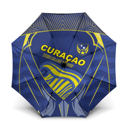 Curacao Football Umbrella Blue Wave Geometric Caribbean Sports Motif