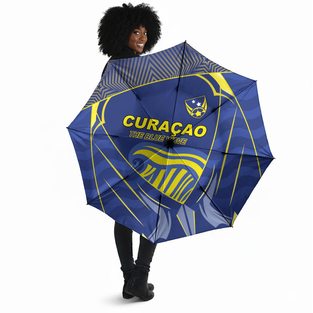 Curacao Football Umbrella Blue Wave Geometric Caribbean Sports Motif