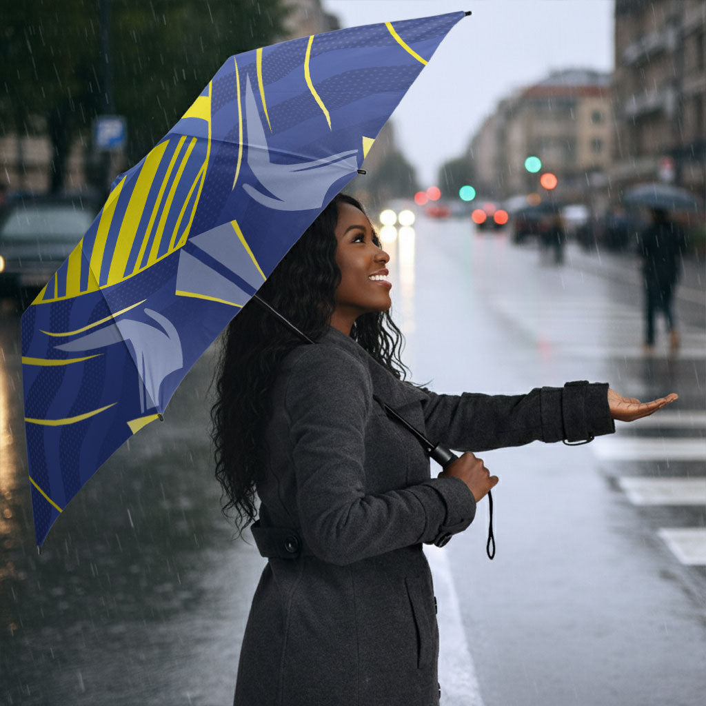 Curacao Football Umbrella Blue Wave Geometric Caribbean Sports Motif
