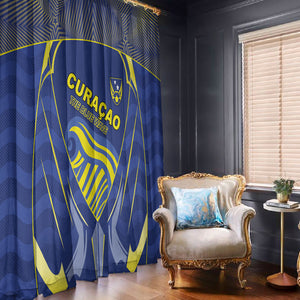Curacao Football Window Curtain Blue Wave Geometric Caribbean Sports Motif