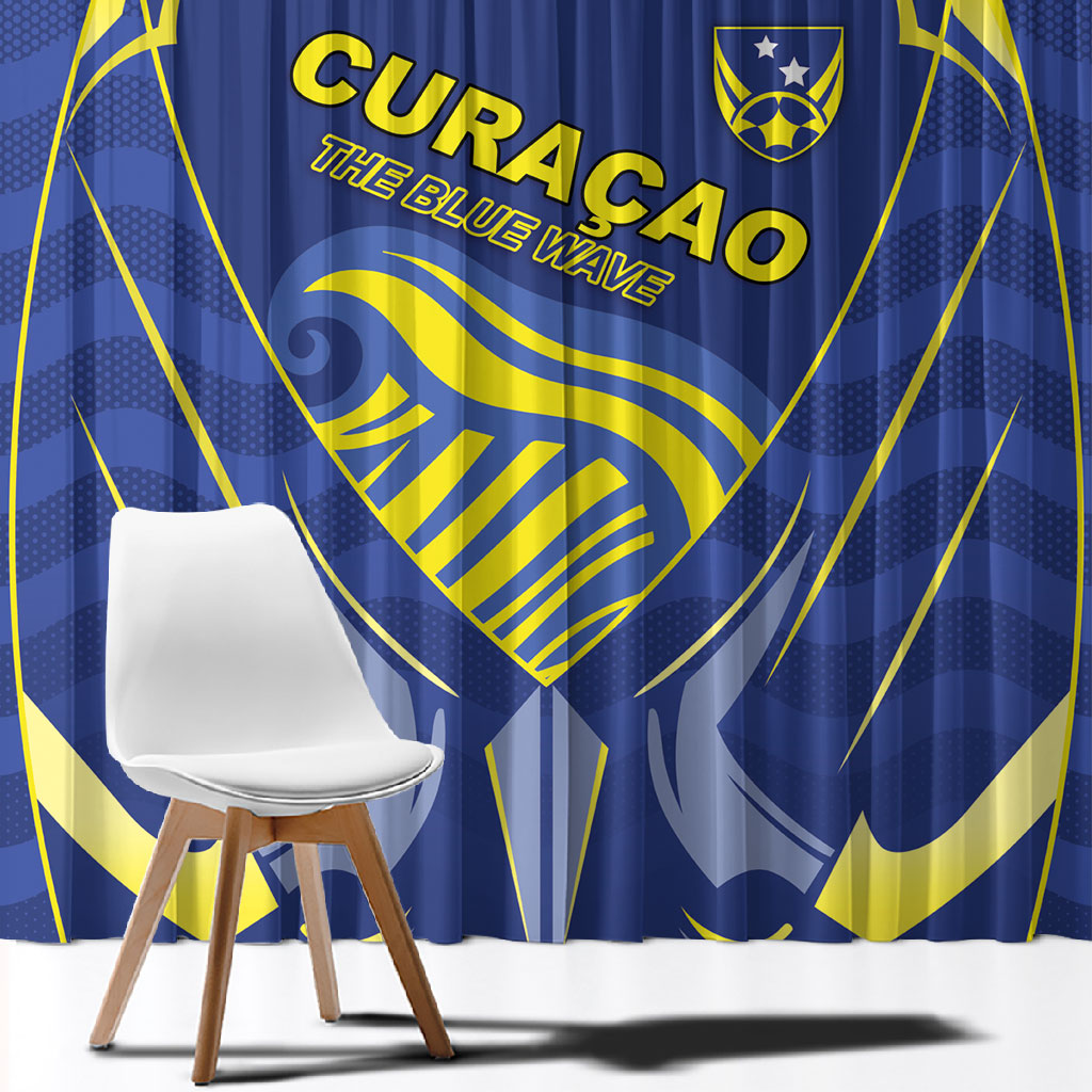 Curacao Football Window Curtain Blue Wave Geometric Caribbean Sports Motif