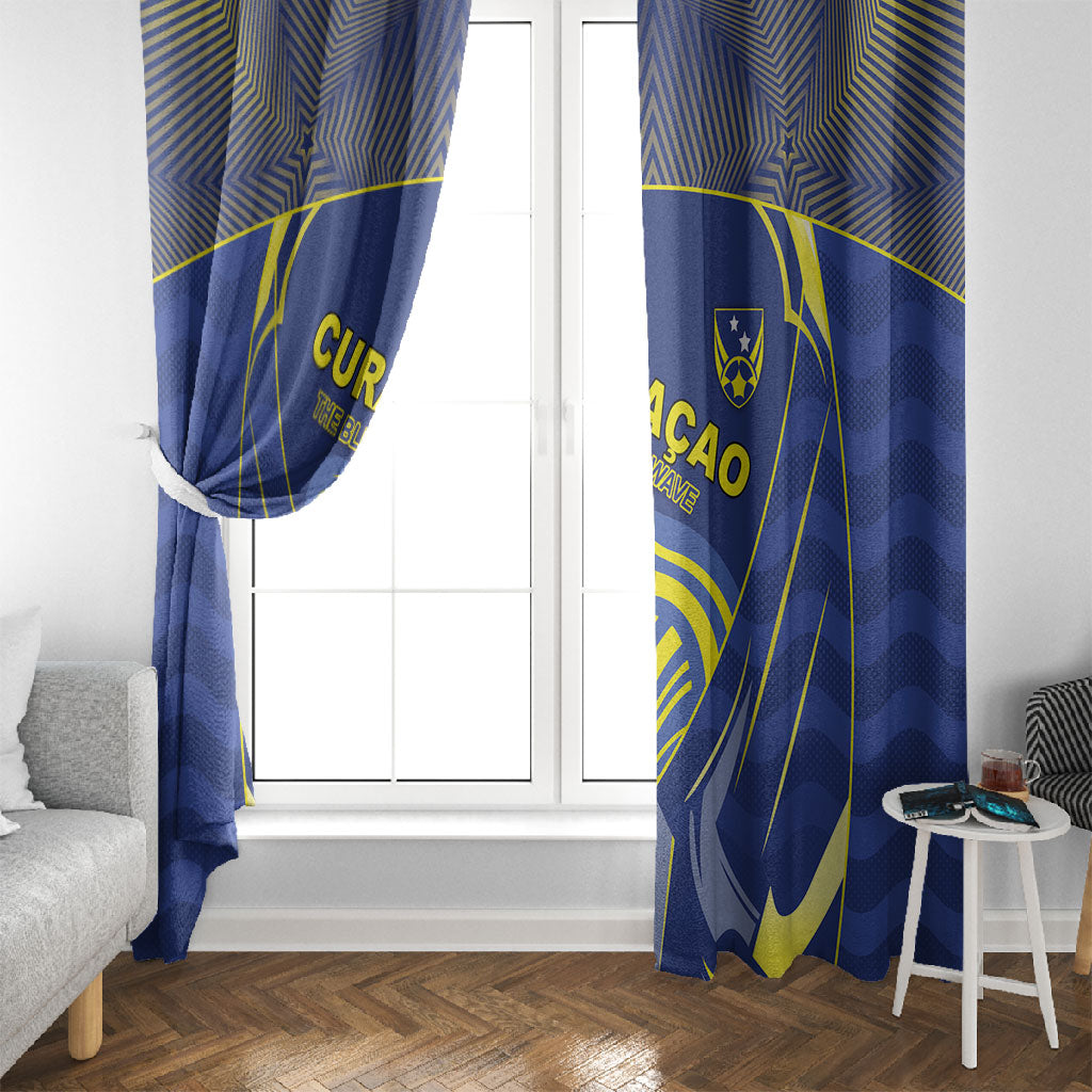 Curacao Football Window Curtain Blue Wave Geometric Caribbean Sports Motif