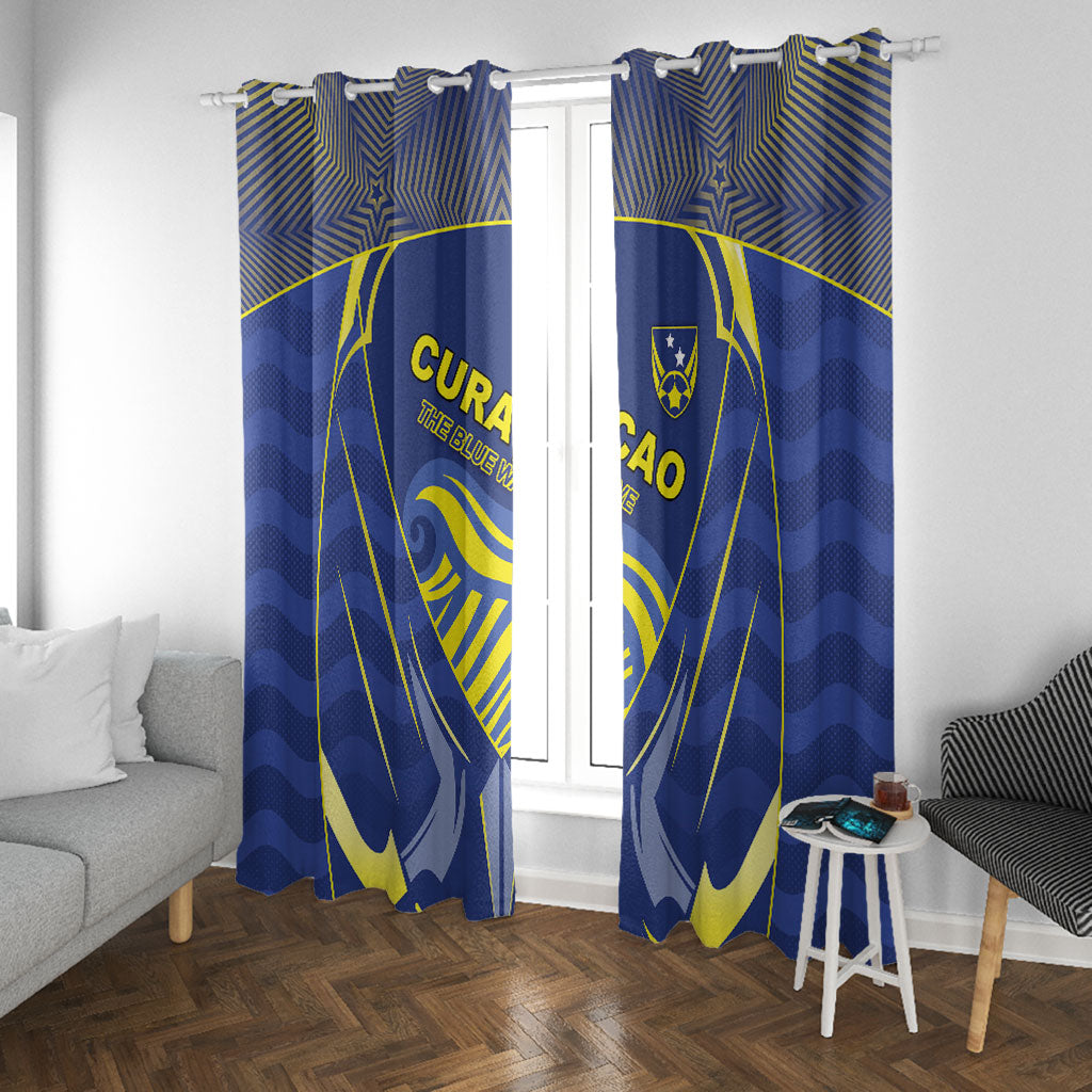 Curacao Football Window Curtain Blue Wave Geometric Caribbean Sports Motif