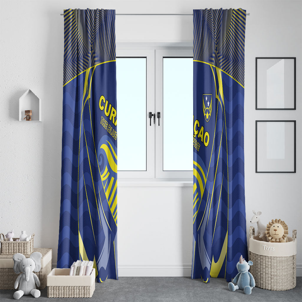 Curacao Football Window Curtain Blue Wave Geometric Caribbean Sports Motif