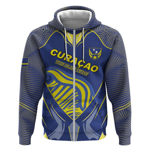 Custom Curacao Football Zip Hoodie Blue Wave Geometric Caribbean Sports Motif