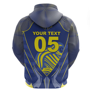 Custom Curacao Football Zip Hoodie Blue Wave Geometric Caribbean Sports Motif