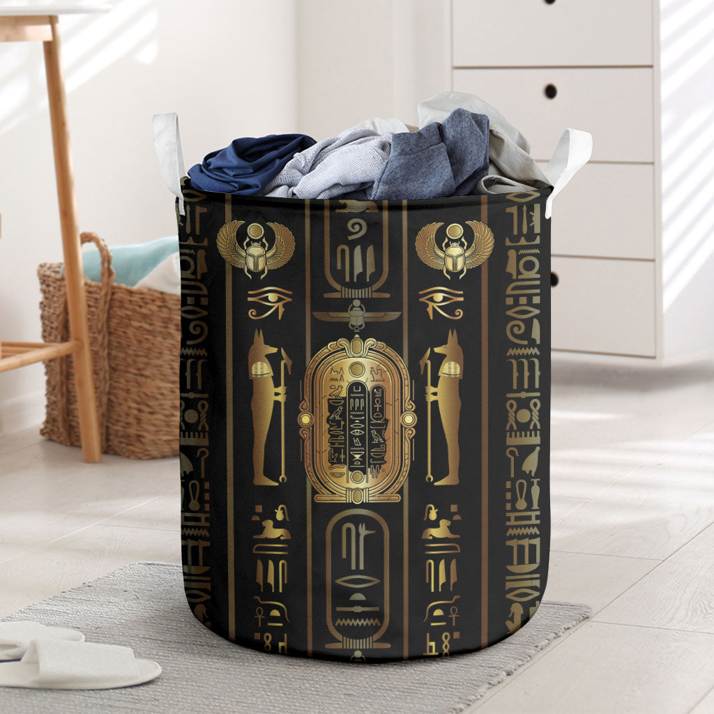 Egypt Cartouche Laundry Basket Gold Pharaoh Hieroglyphics Patterns