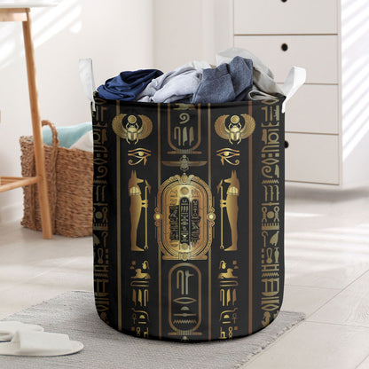 Egypt Cartouche Laundry Basket Gold Pharaoh Hieroglyphics Patterns
