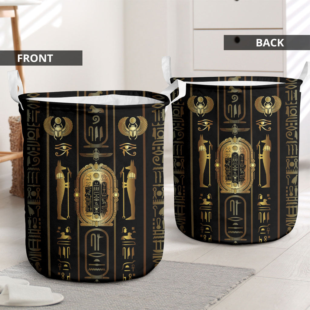 Egypt Cartouche Laundry Basket Gold Pharaoh Hieroglyphics Patterns