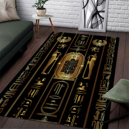 Egypt Cartouche Area Rug Gold Pharaoh Hieroglyphics Patterns