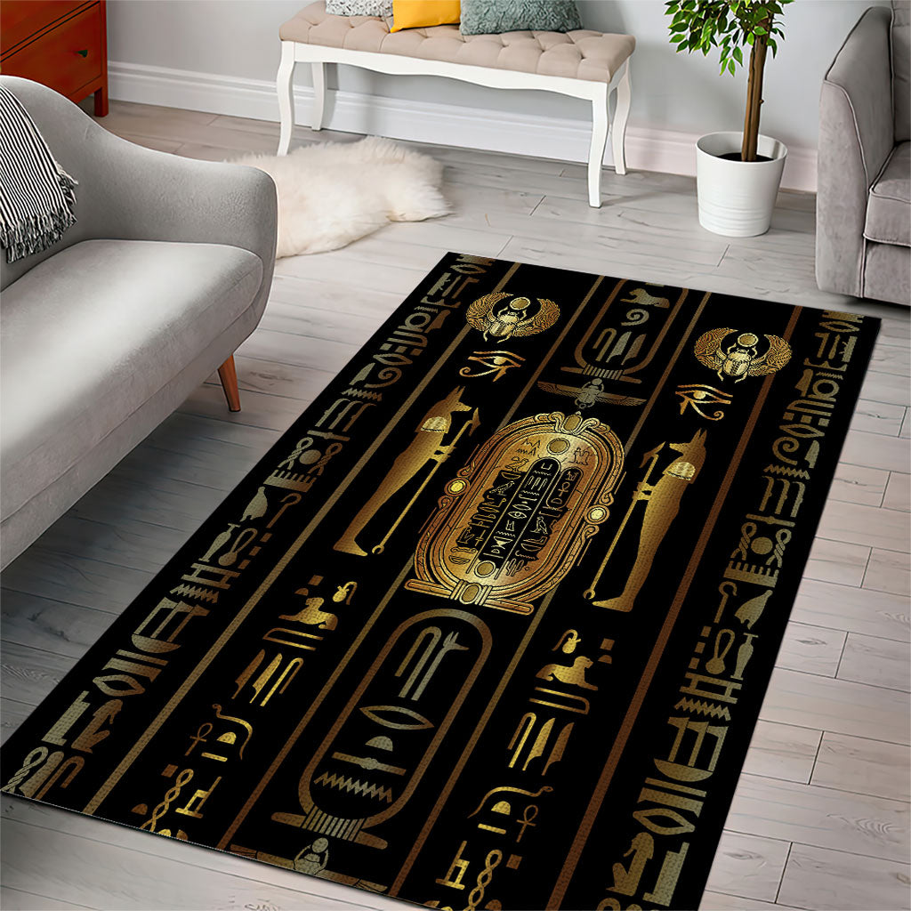Egypt Cartouche Area Rug Gold Pharaoh Hieroglyphics Patterns