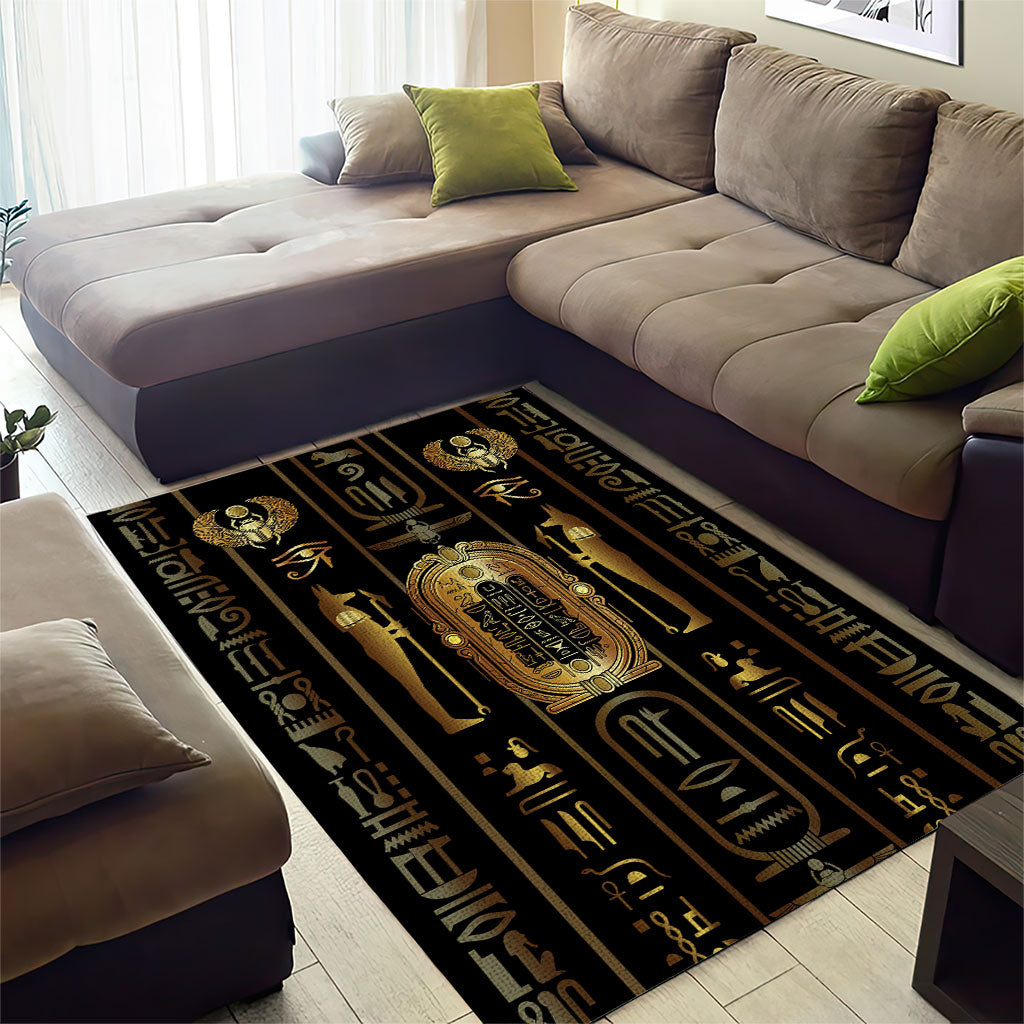 Egypt Cartouche Area Rug Gold Pharaoh Hieroglyphics Patterns