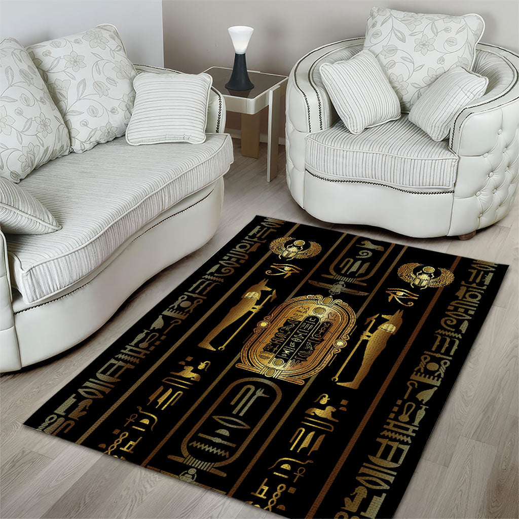 Egypt Cartouche Area Rug Gold Pharaoh Hieroglyphics Patterns