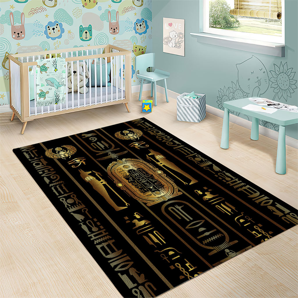Egypt Cartouche Area Rug Gold Pharaoh Hieroglyphics Patterns