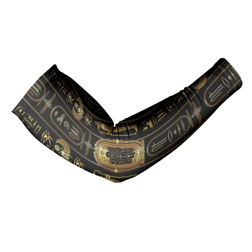 Egypt Cartouche Arm Sleeves Gold Pharaoh Hieroglyphics Patterns