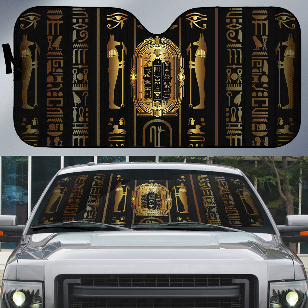 Egypt Cartouche Auto Sun Shade Gold Pharaoh Hieroglyphics Patterns