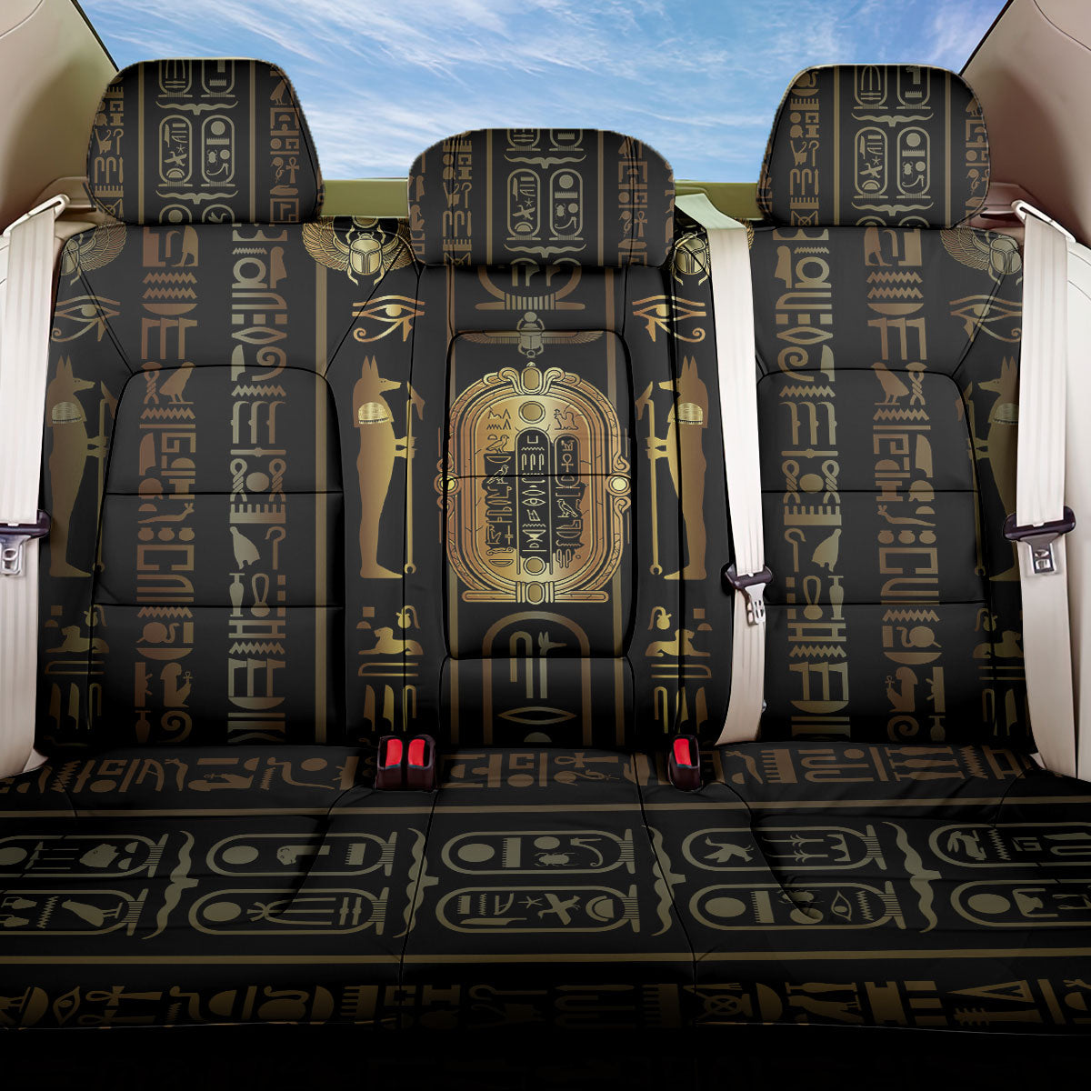 Egypt Cartouche Back Car Seat Cover Gold Pharaoh Hieroglyphics Patterns