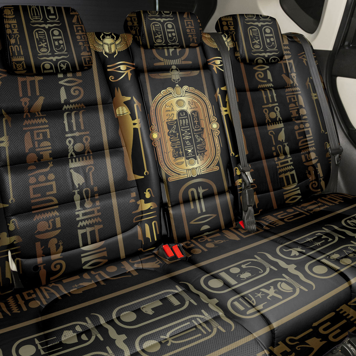 Egypt Cartouche Back Car Seat Cover Gold Pharaoh Hieroglyphics Patterns