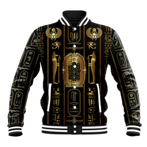 Egypt Cartouche Baseball Jacket Gold Pharaoh Hieroglyphics Patterns